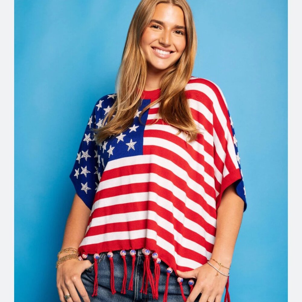 NWT Queen Of Sparkles American Flag Poncho Medium